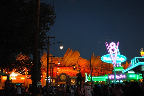 Cars Land at night with kids