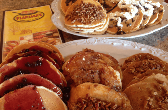 An array of pancakes from Flapjack's Pancake Cabin