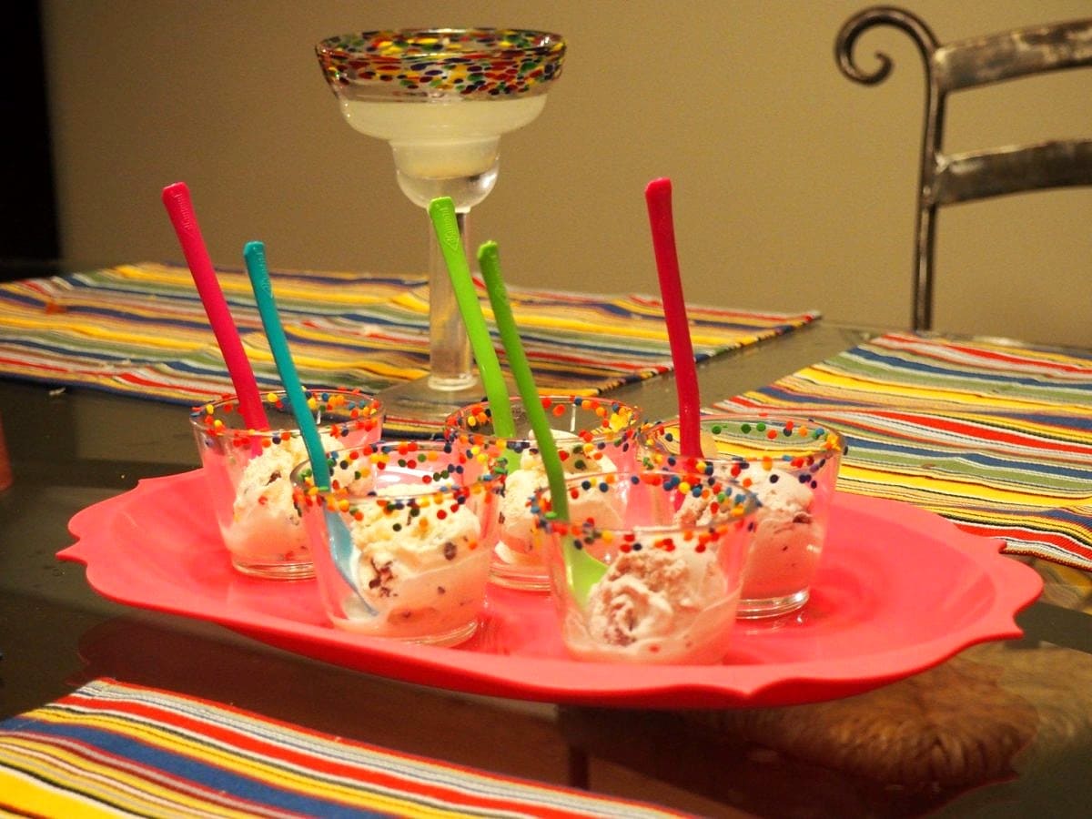 Ice cream in sprinkle rimmed glasses is an easy, yet festive dessert idea. Photo credit: Lyla Gleason