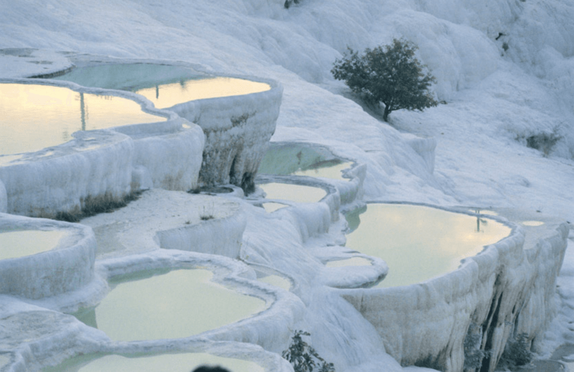 The startling white travertine of the Pamukkale pools in Turkey ~ 10 Incredible Hot Springs for Families