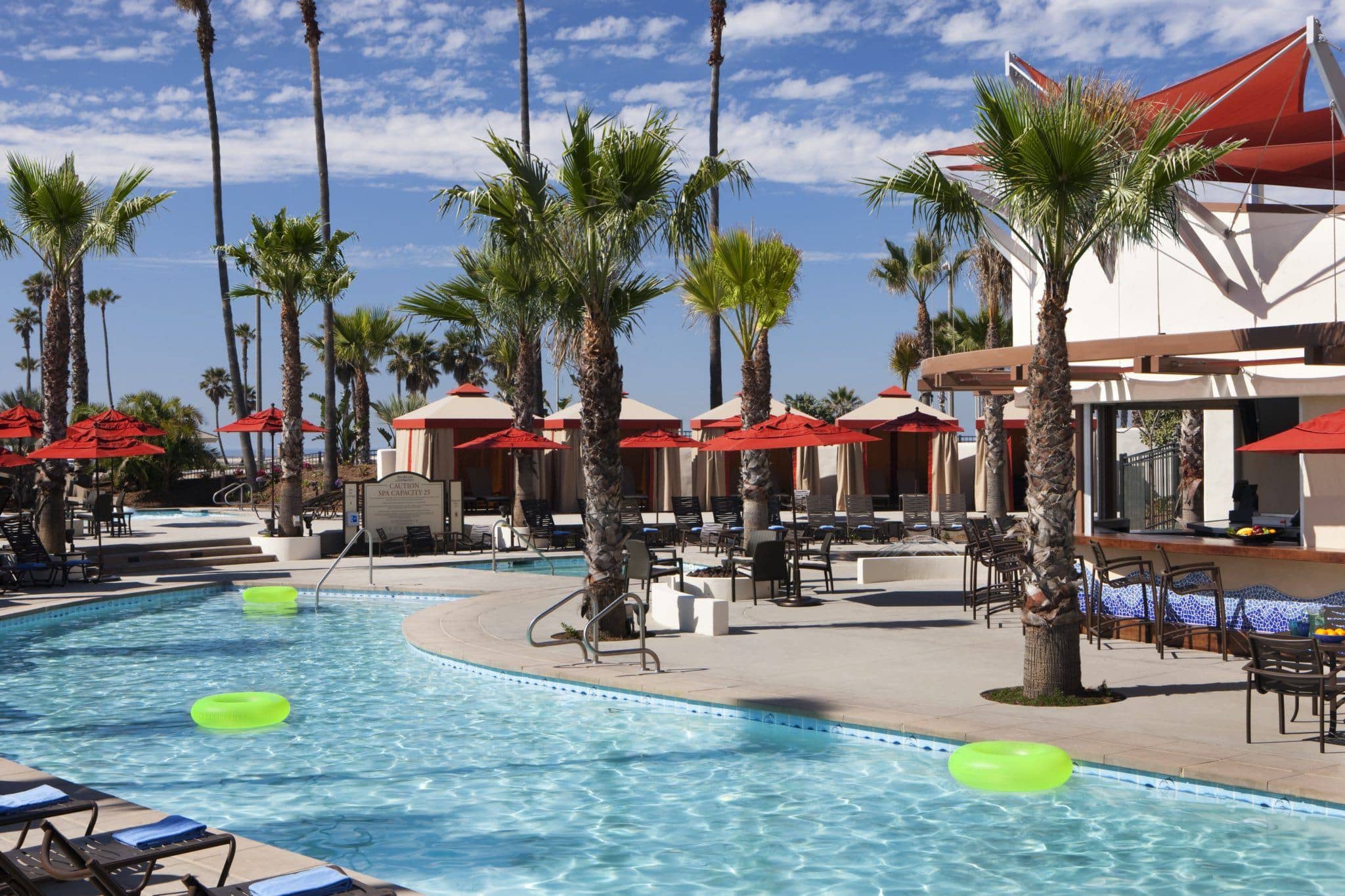 The palm-lined pool at Hyatt Regency Huntington Beach Resort & Spa 