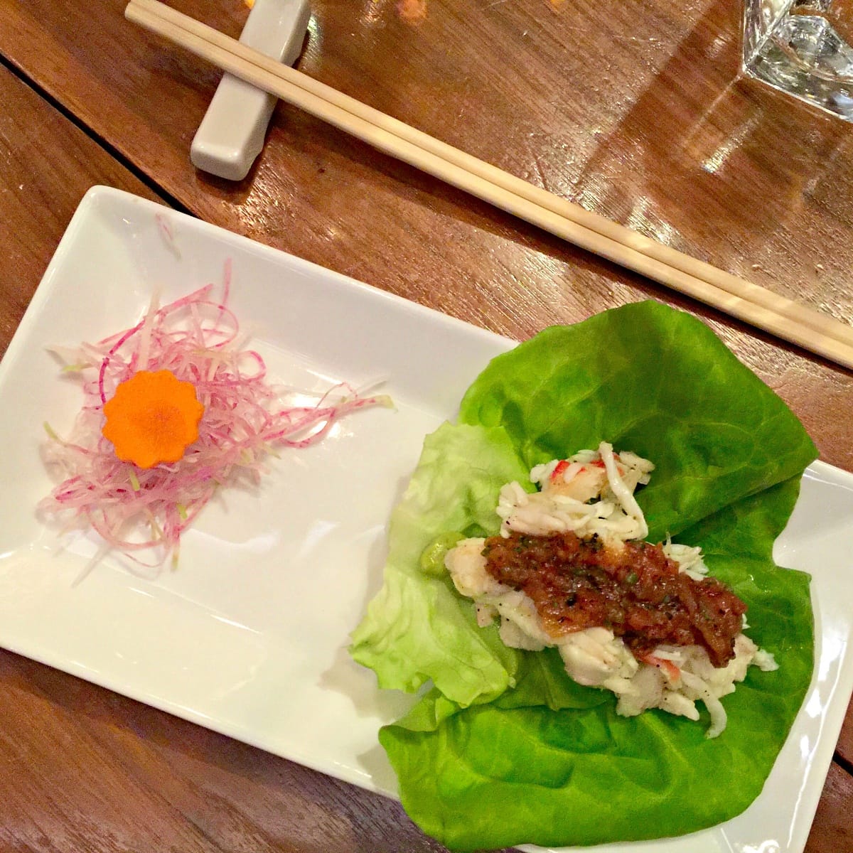 Nobu Taco served in a lettuce wrap at Matsuhisa