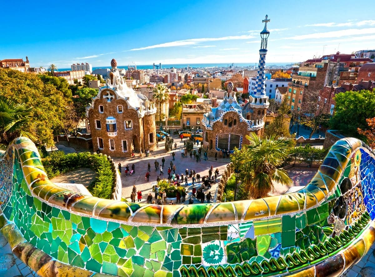 Park Guell's unique architecture in Barcelona with kids