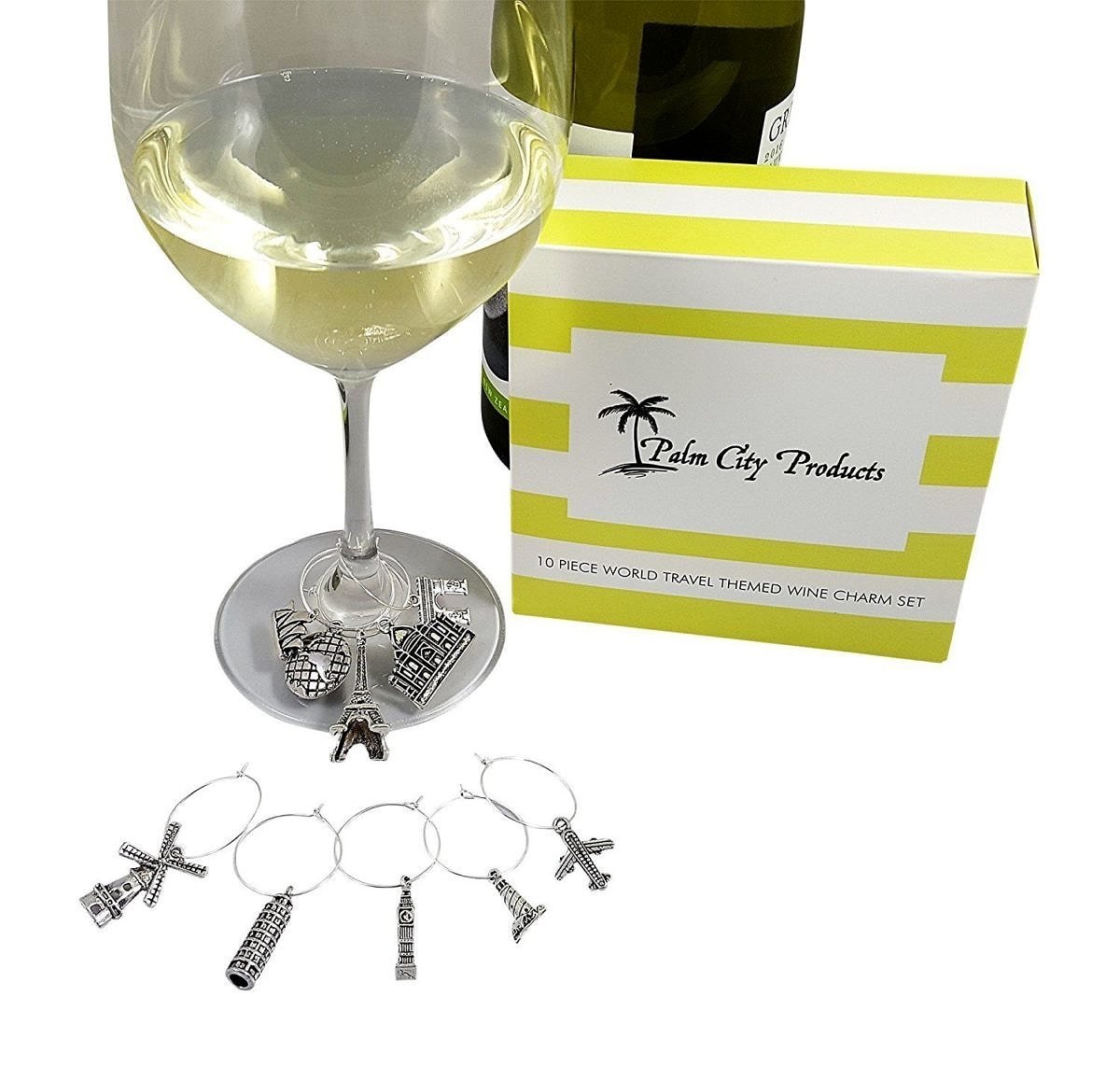 10 Piece World Travel Themed Wine Charm Set, hostess gift for travel lovers