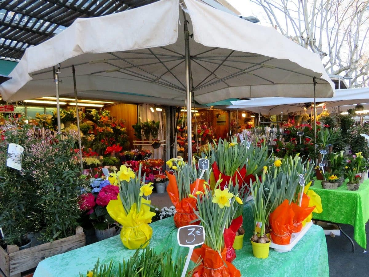 Flower market on Esplanade Charles de Gaulle in Montpellier, France