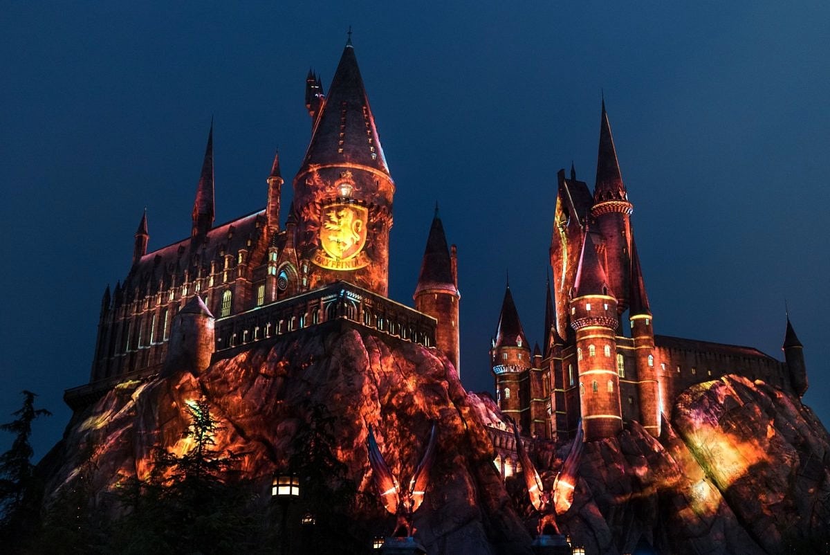 The Nighttime Lights at Hogwarts Castle at The Wizarding World of Harry Potter at Universal Hollywood