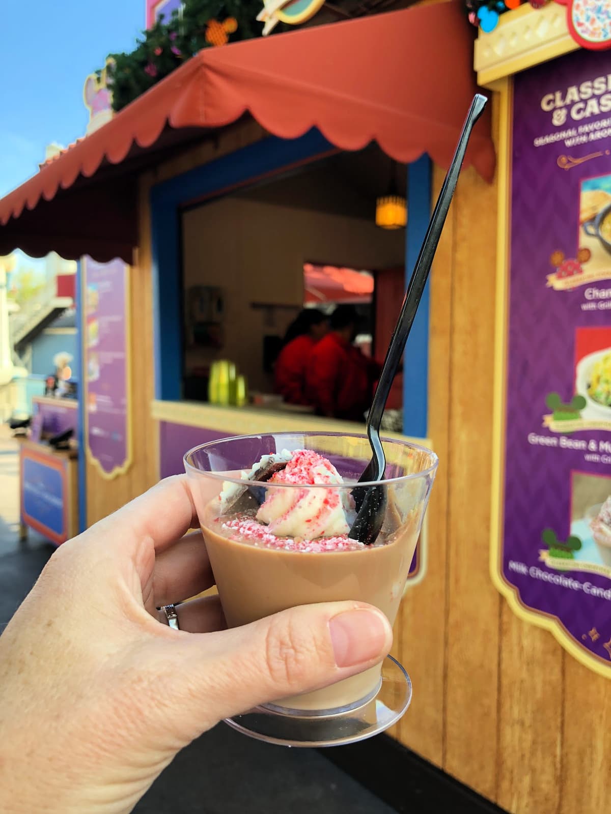 Milk chocolate candy cane pot de crème from Winter Sliderland at Disney California Adventure on New Year's Eve