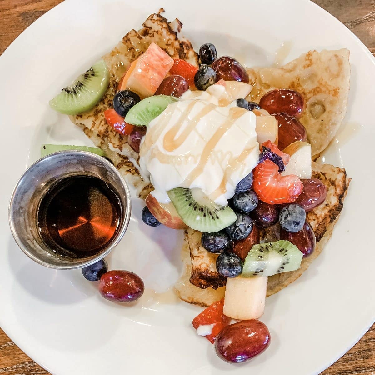 The Grove's farm to table fruit-topped pancakes in Albuquerque