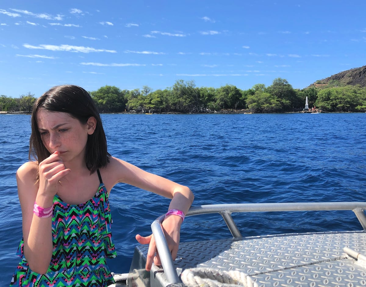 Even when you take all necessary precautions, you or your child may get motion sick like my daughter did during a snorkeling tour in Hawaii 
