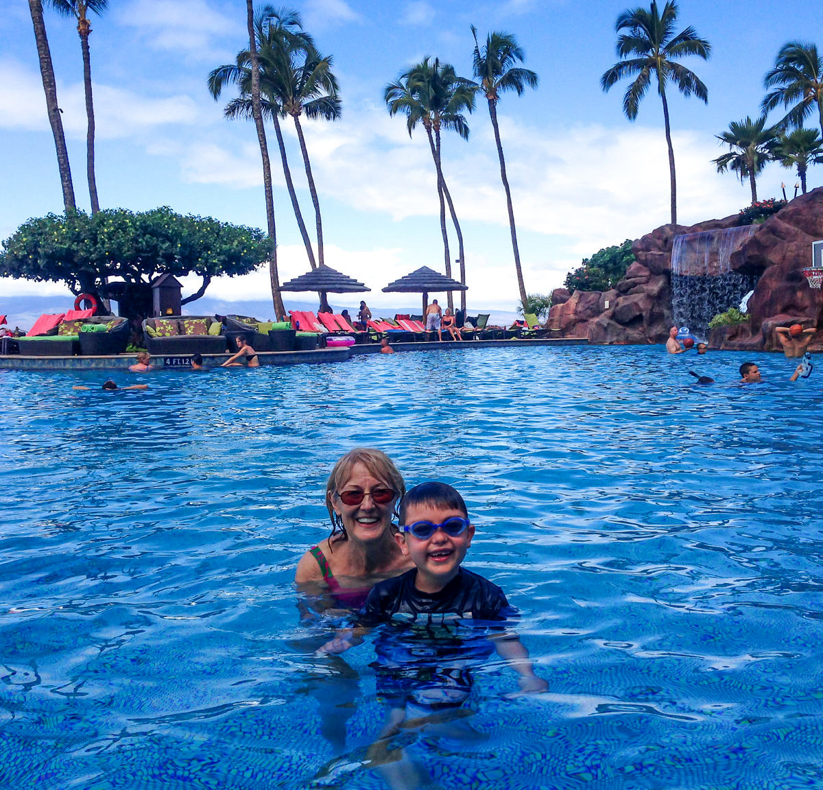 Grandma and son swimming together at Sheraton Maui 