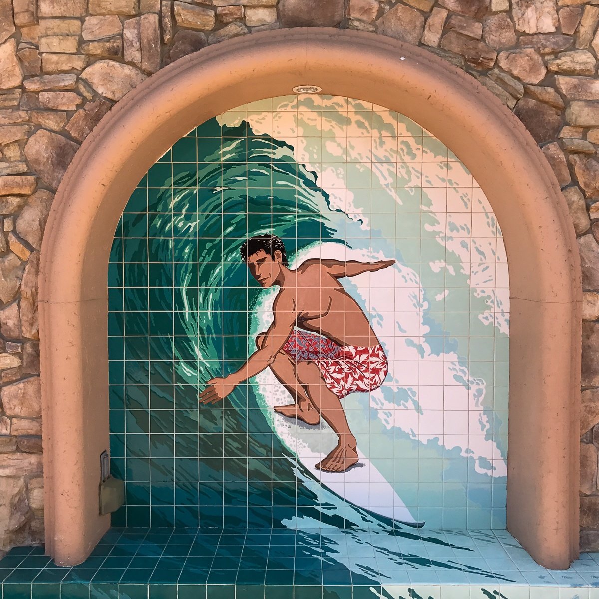 Surfer mosaic art at Hyatt Regency Huntington Beach Resort & Spa