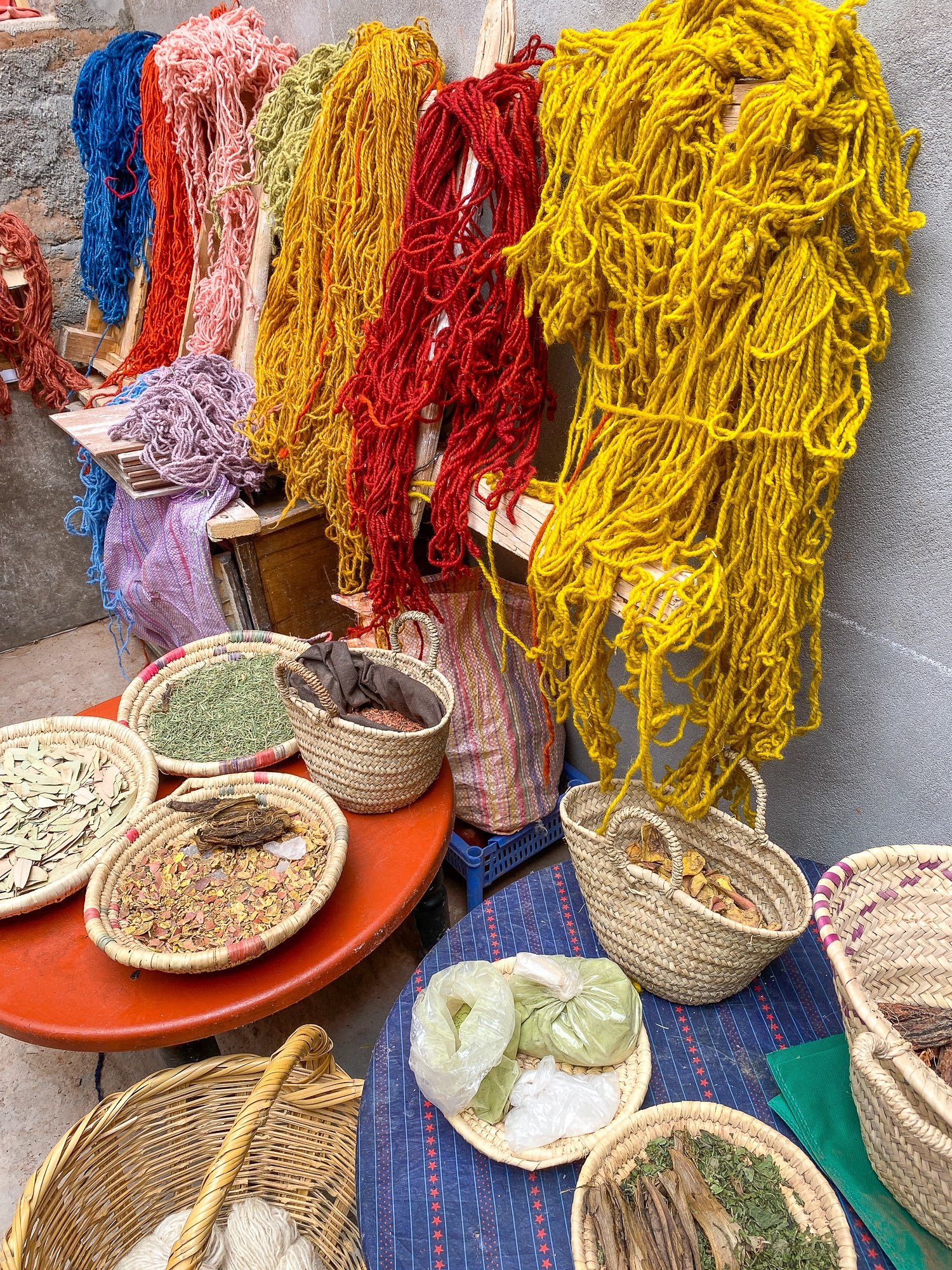 Naturally dyed yarn at Aknif Glaoui co-op in Aït Ben Haddou 