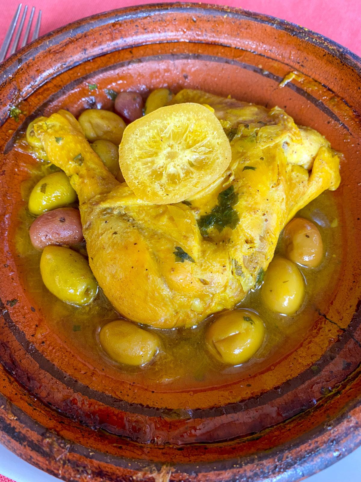Lemon and olive chicken tagine in Morocco