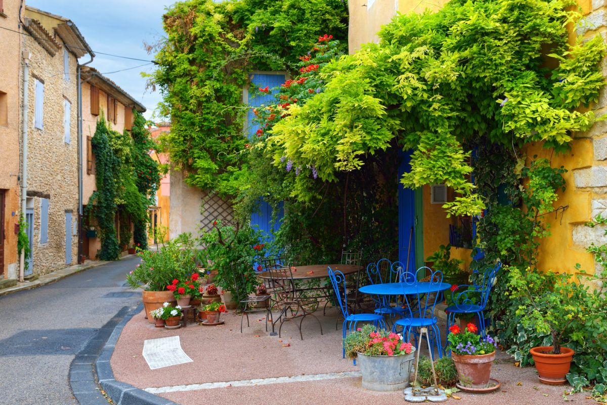 A beautiful street scene in Villes-sur-Auzon in Provence, France