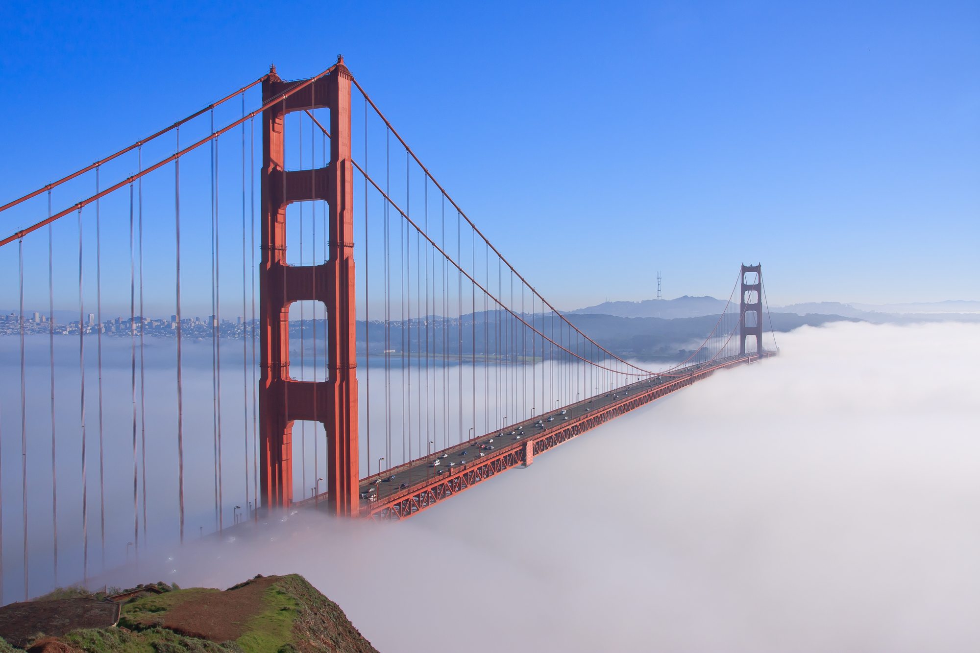 Golden Gate Bridge surrounded by fog