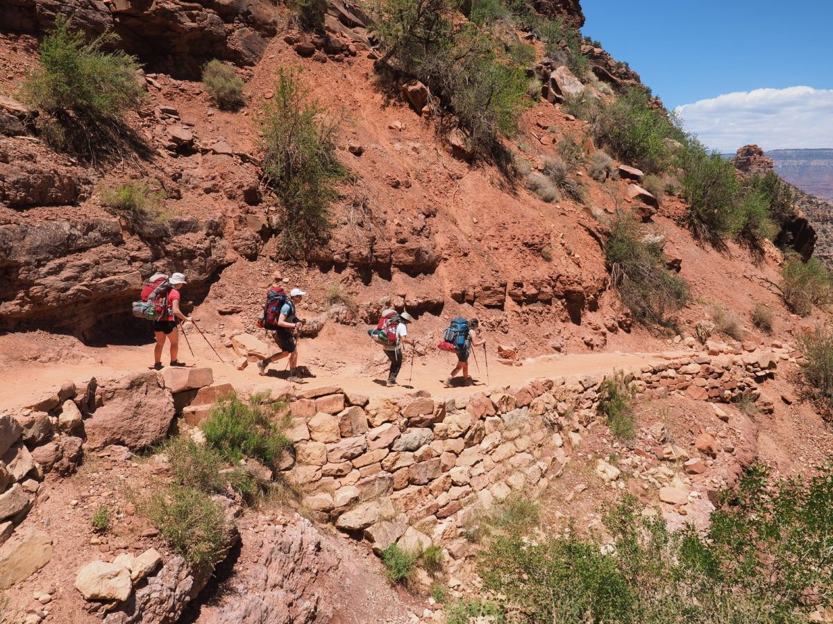 Hikers on the Bright Angel Trail in the Grand Canyon