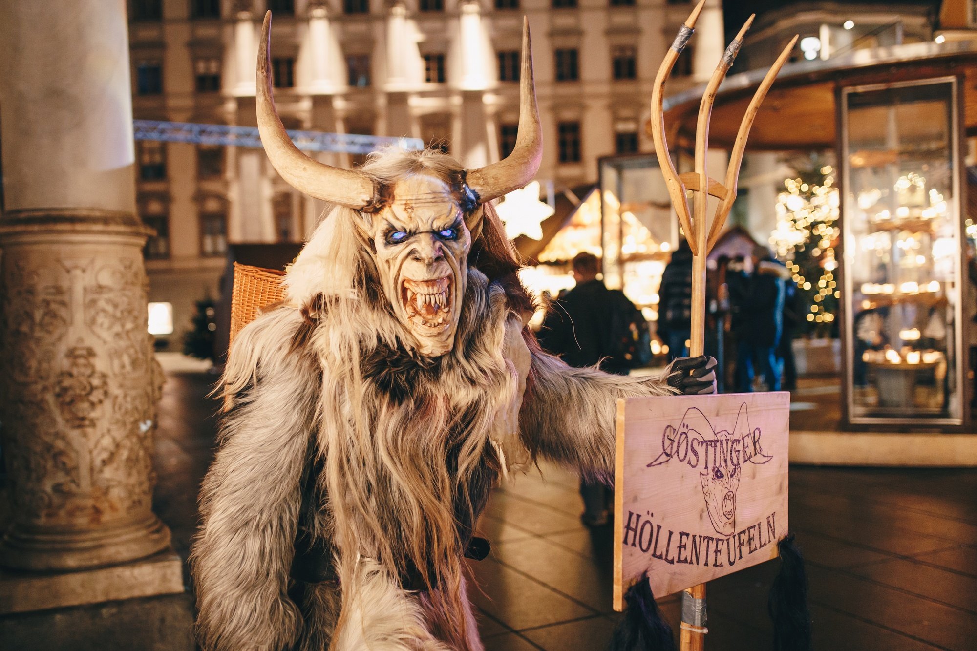 Krampus masked people in Graz, Austria at a Christmas festival