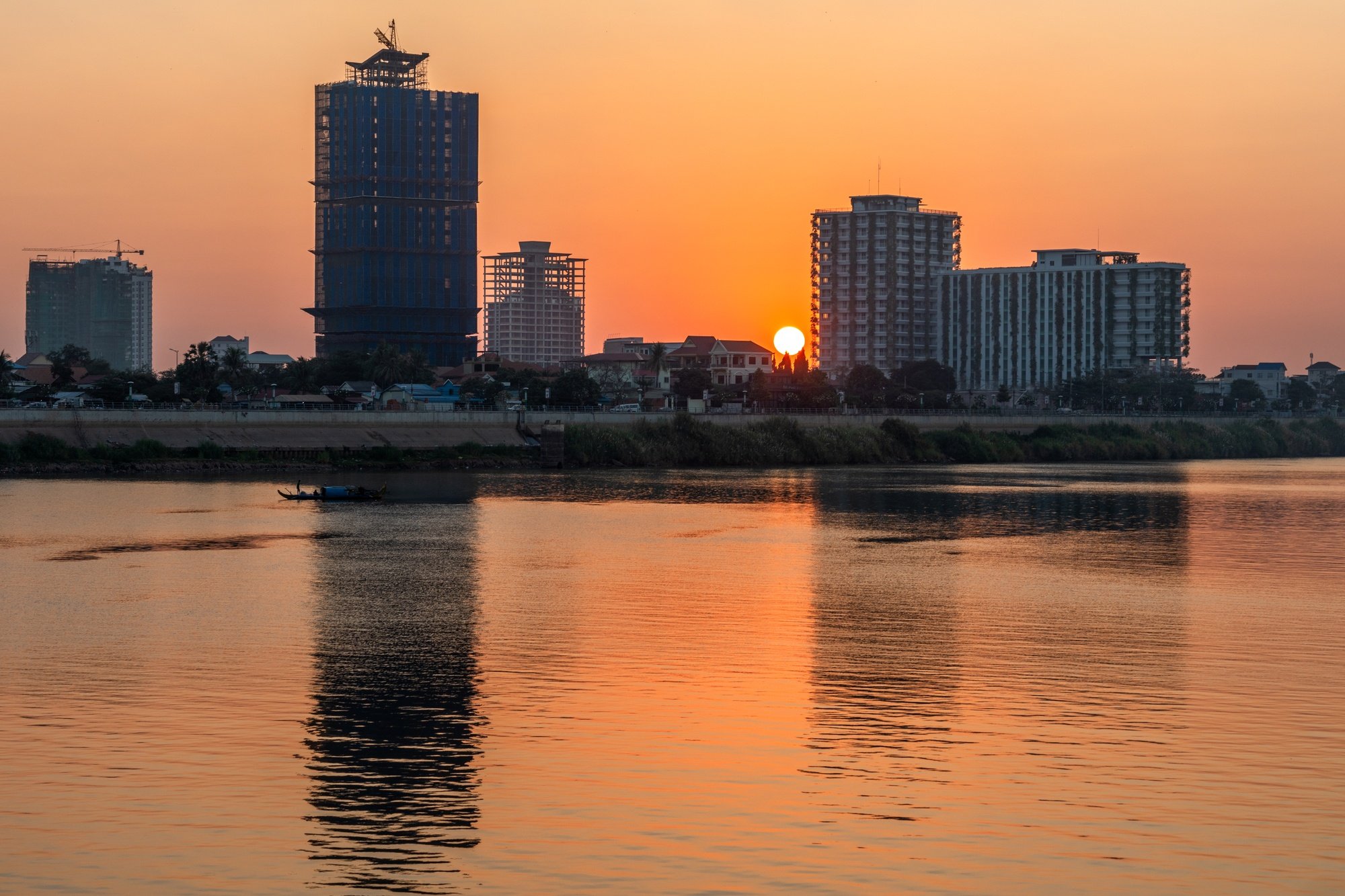 Mekong River sunset in Phnom Penh, Cambodia