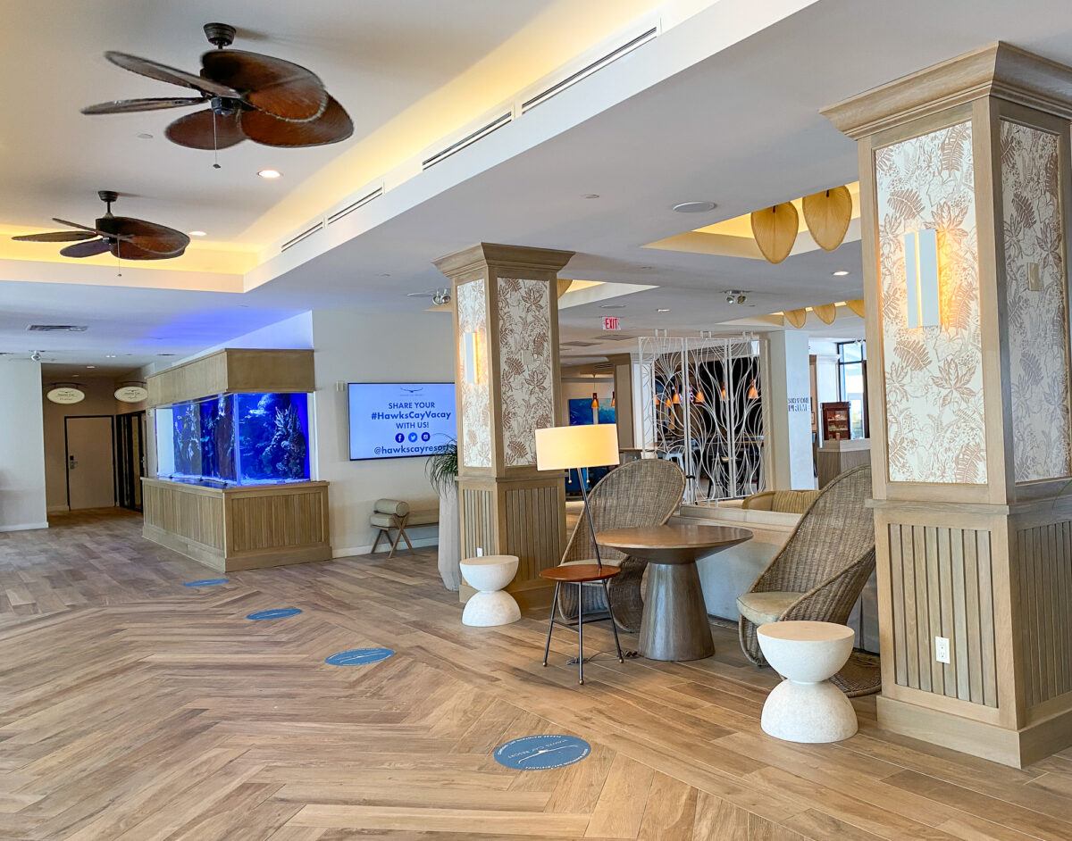 Hawks Cay Resort lobby with aquarium