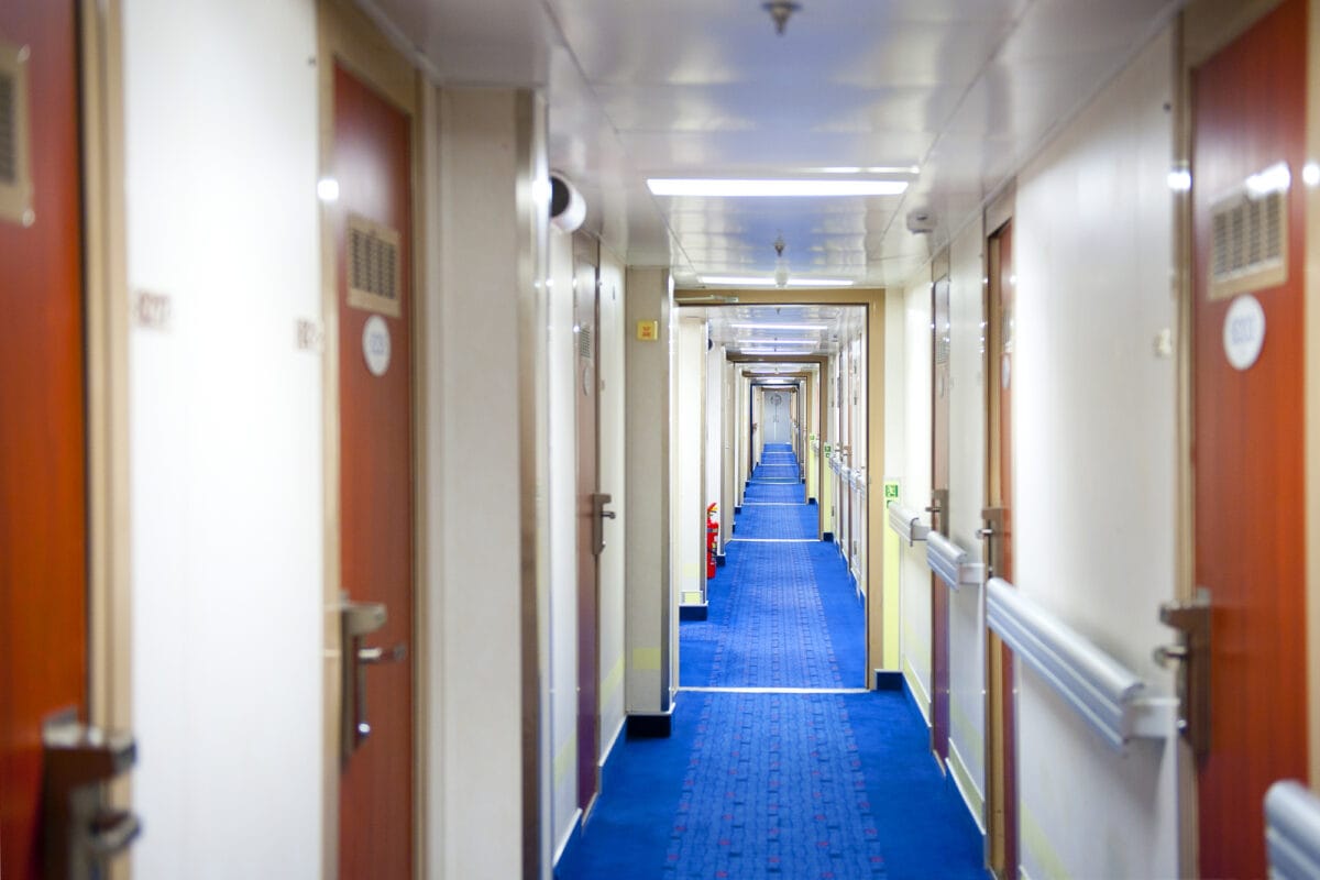 Cruise ship interior hallway
