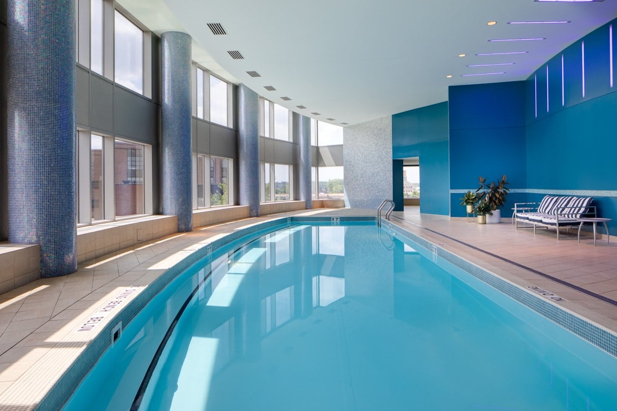 Indoor hotel pool on Wellness Floor at JW Grand Rapids