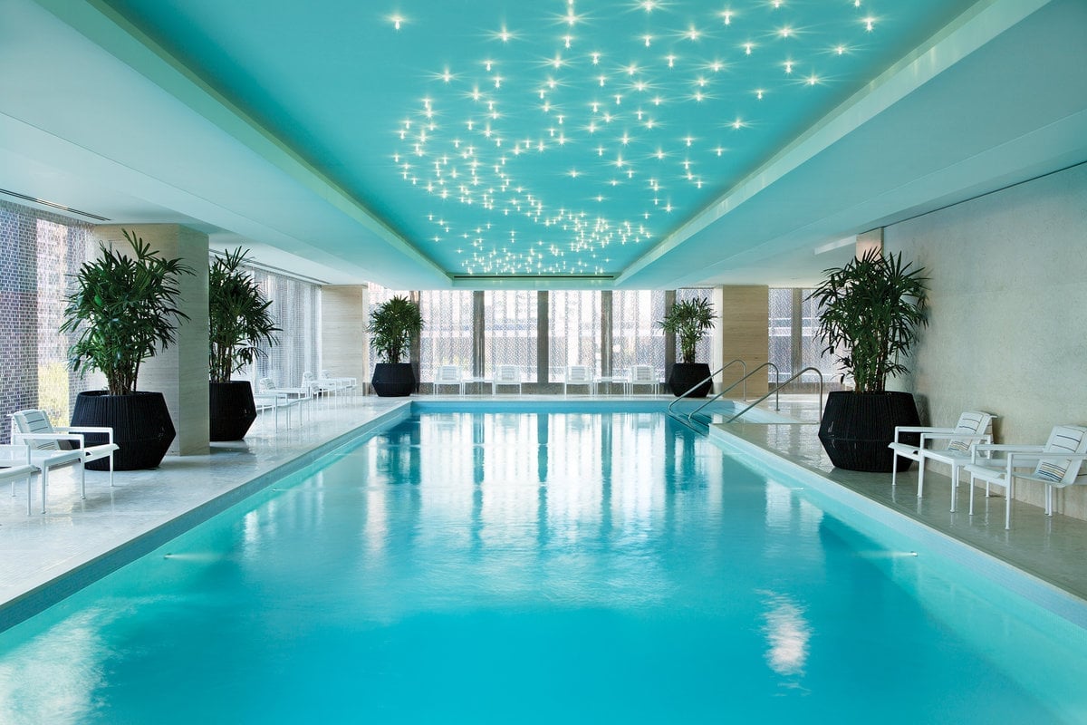 The Langham Chicago's indoor pool with sparkling ceiling