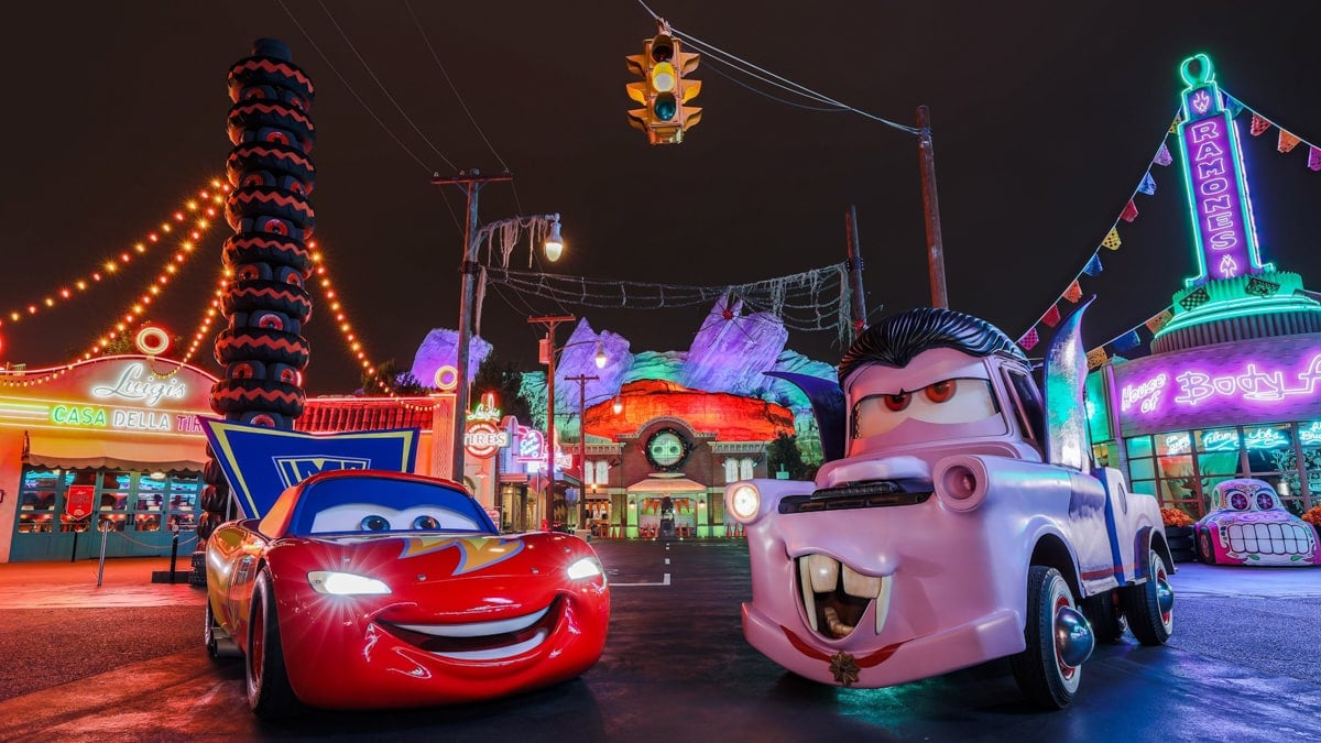 Lightning McQueen and Mater dressed up in “car-stumes”