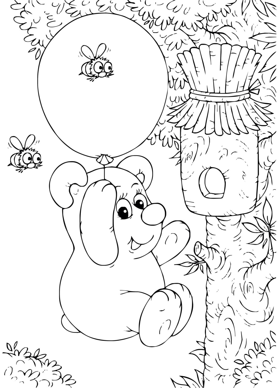 Printable coloring page of honey bear for children