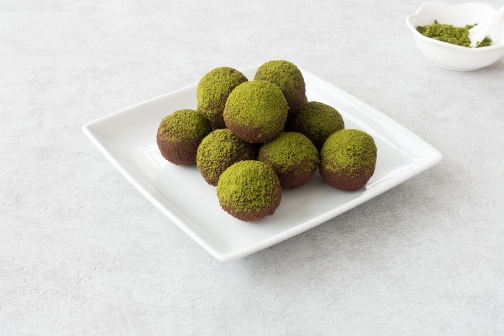 Japanese chocolate truffles dusted with matcha