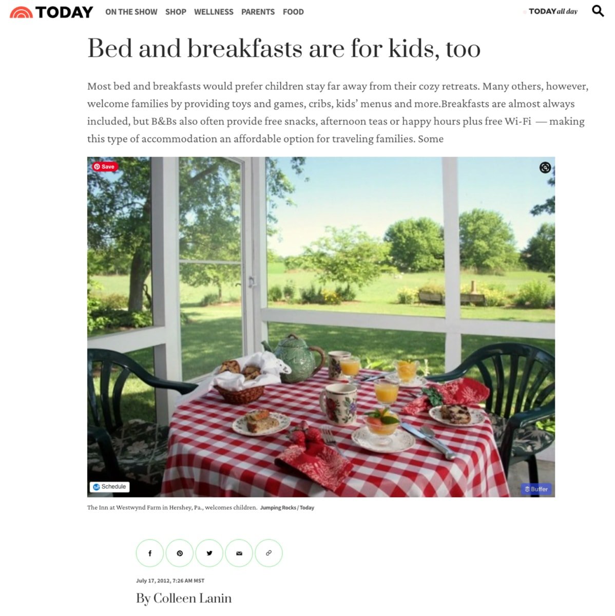 One of The Travel Mama Colleen Lanin's articles for The TODAY Show online