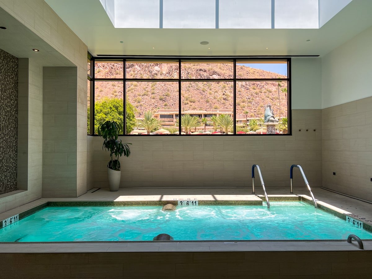 Indoor hot tub with Scottsdale mountain views at The Phoenician Spa