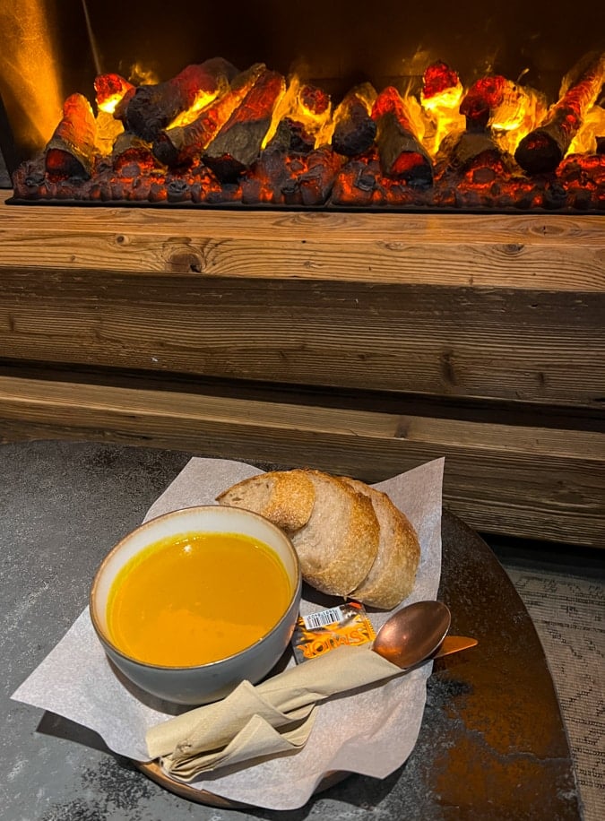 Bowl of butternut squash soup at Sky Lagoon's Sky Café