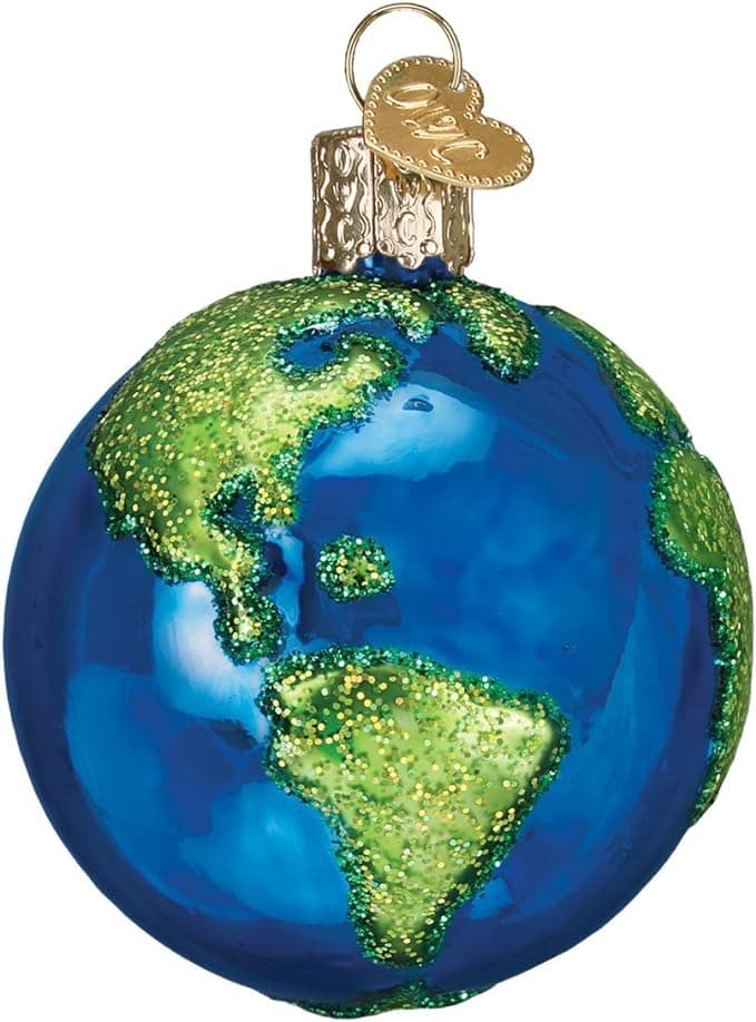 Blown Glass Planet Earth Tree Ornament 