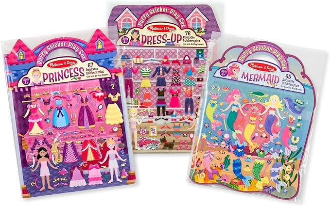 Melissa & Doug Puffy Sticker Activity Books Set: Dress-Up, Princess, Mermaid