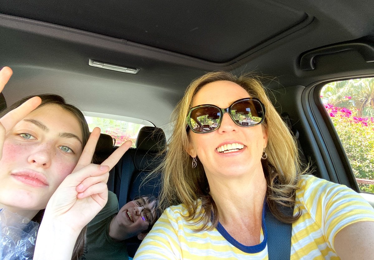 Mom and kids on a car trip