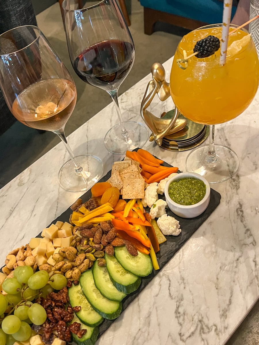 Drinks and charcuterie board at RBF Champagne Bar in Cary, NC