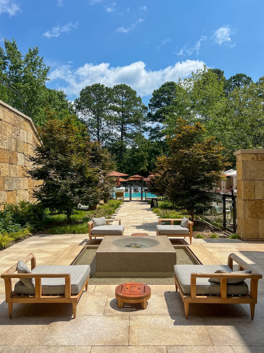 Outdoor seating area at The Umstead for spa and hotel guests in Raleigh