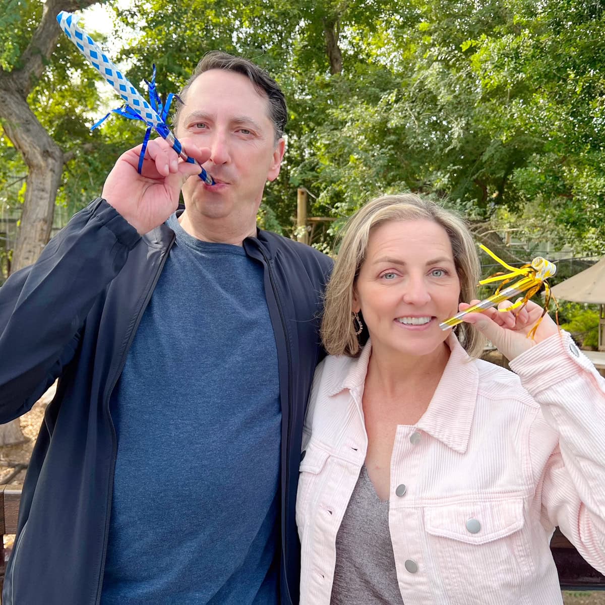 Colleen Lanin and her husband, Phil, celebrating New Year's Eve during the day at the Phoenix Zoo