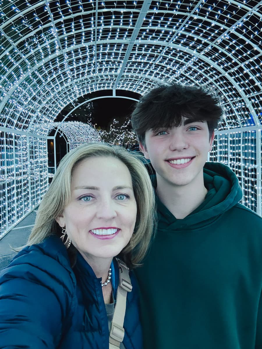 Mom and teenage son at Holiday SnowFest in Scottsdale 